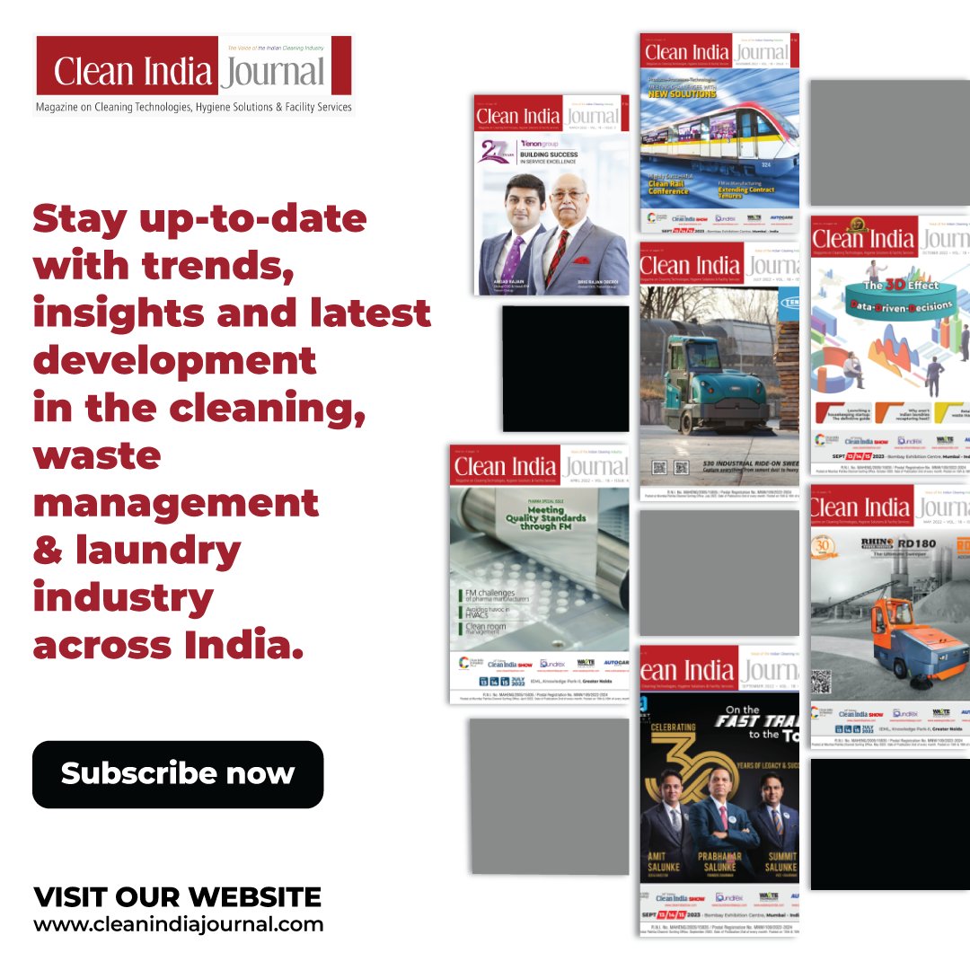 CleanIndiaJourn's tweet image. Stay up-to-date on the latest news and products related to the cleaning, waste management and laundry industry across India and around the globe by subscribing to Clean India Journal!
lnkd.in/dUZG_RHM

#KnowledgeSpace #StayInformed #subscriptions #subscribe
