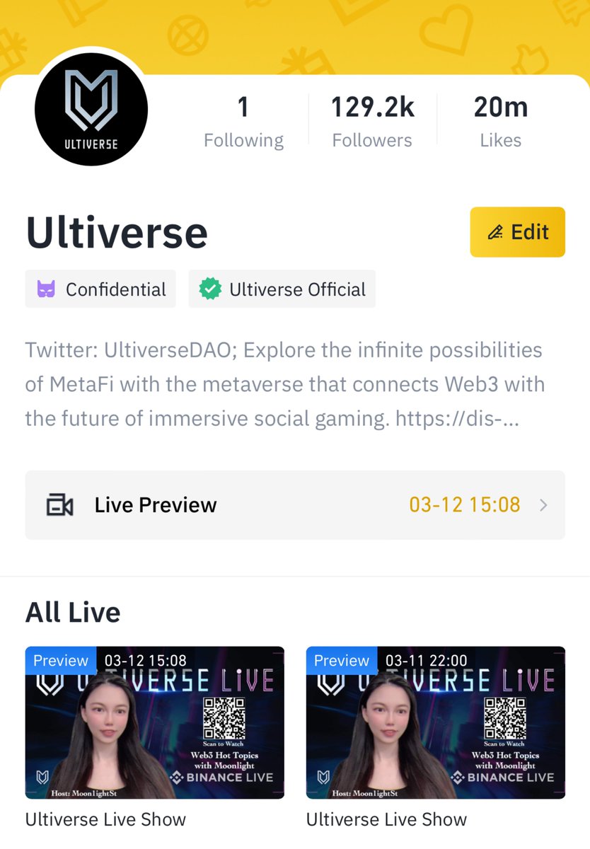 UltiverseDAO's tweet photo. ✨ 20 M Likes in #UltiverseLive ✨
Ultiverse Live hit 20 MILLION Likes on Binance Live!
Appreciate your continued support.
We will create more amazing Web3 programs for everyone.
🔥 FOLLOW us on #Binance Live
https://t.co/ujPdMy9Inw
🎁 FREE OAT
https://t.co/oD92TIZ2SP https://t.co/WSviLKkZM7