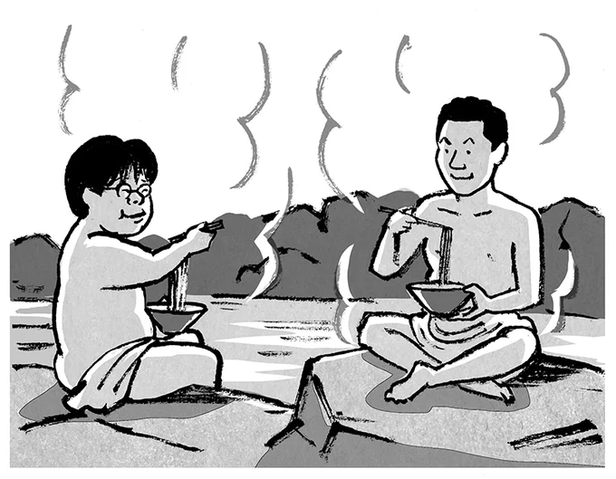 日本農業新聞で連載中の、島田洋七さんの「笑ってなんぼじゃ!」最近の挿絵。
たけしと露天風呂ヵら屋台のラーメンを呼び止めて、ラーメンを食べる。
売れる前の島田紳介。
横山やすしと銀座のクラブで。 