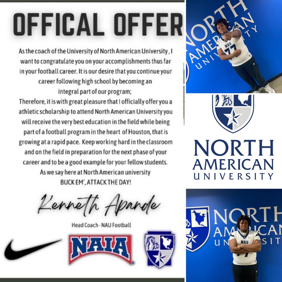 DeossieLYancey's tweet image. After a great talk with @Gifted_22 I am blessed to receive an offer from @NorthAmericanU 
@RecruitLamar @LamarHS @LamarTexansFB #LBlock