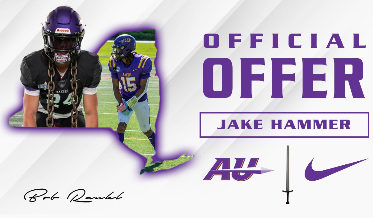 jakehammer33's tweet photo. After a great zoom call with @Coach_Rankl and @LB_CoachBona along with the rest of the @AUSaxonFootball coaching staff, I'm pleased to announce that I have received an offer from Alfred University. https://t.co/gsfRY9eGfM
