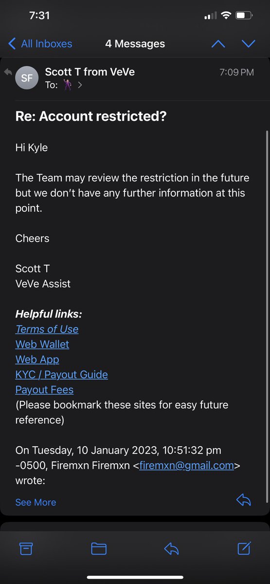 Firemxn's tweet photo. @veve_official so you don’t have any information? Are you actually serious? Please provide some proof as to why my account/feed interaction is restricted? Like what did I post? Wouldn’t it make more sense to show me what I posted? Completely embarrassing on y’all’s support team. https://t.co/2Aybog4AQm
