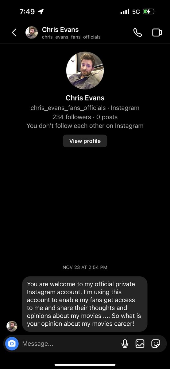 AllyCSEA's tweet photo. @ChrisEvans So chris_evans_fans_official is lying to me?! So bummed. https://t.co/fgsA72AWpj
