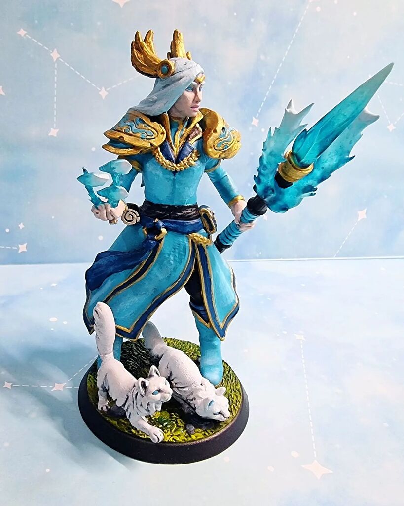 _ellyonart's tweet photo. Forgot to take a picture before I painted this figurine, this is printed by @thingsi3dprinted  and figurine is made in @heroforgeminis. Here's a final painted figurine of "myself" as a Frost Mage and my 2 cats, Luni and Saphi. 😍 
.
.
.
#Mage #frost #figurine #cats #heroforge… https://t.co/FYm5LzPP97