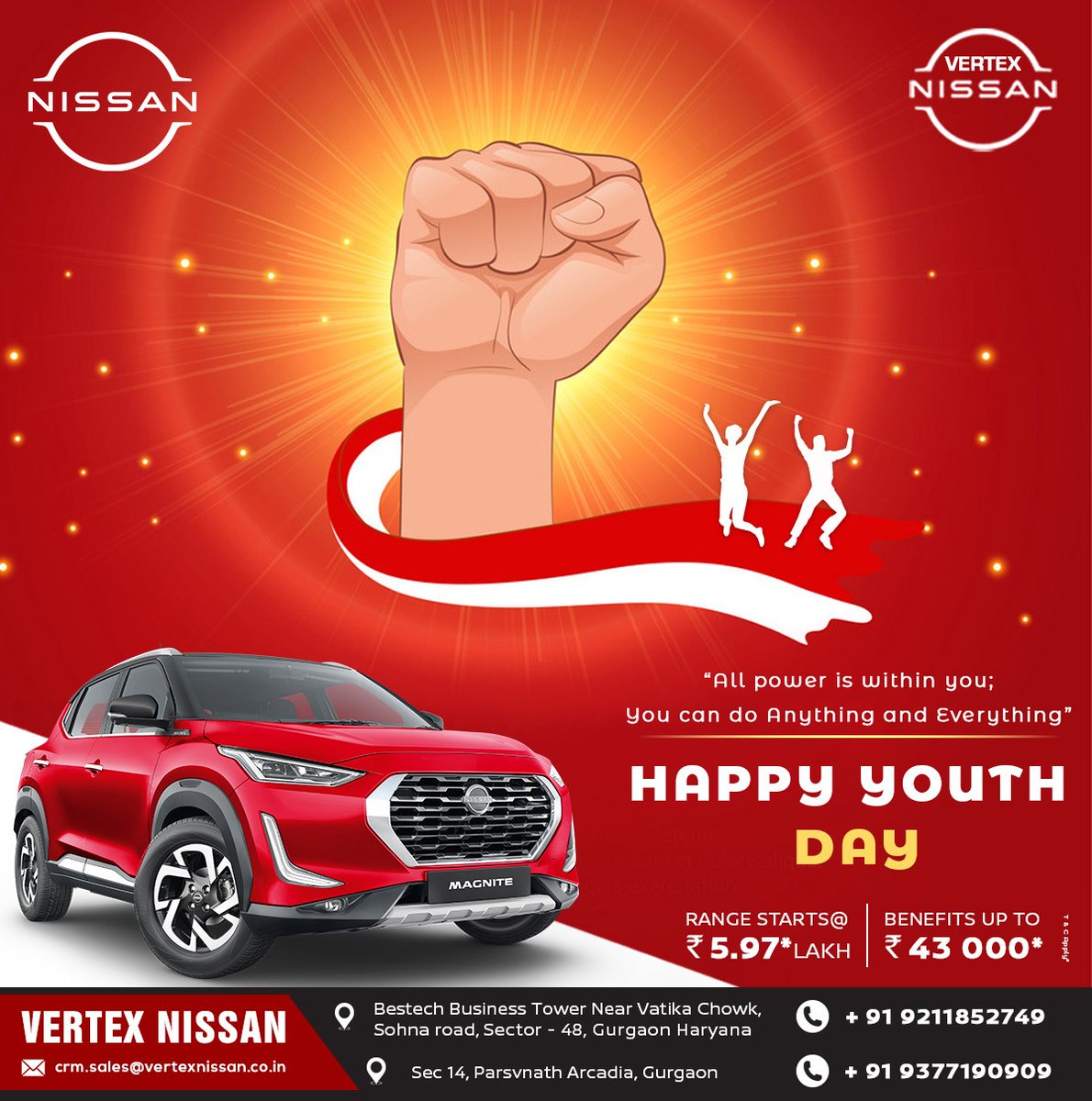 VertexNissan's tweet photo. Wishing you a very warm &amp; Happy #NationalYouthDay. The future of a nation depends upon the youth of the country. Youth Day reminds us that we must always value the young energy of the country because they will make the future. Best wishes to the young brains &amp; minds of Nation. https://t.co/UNV4z1Ty5A