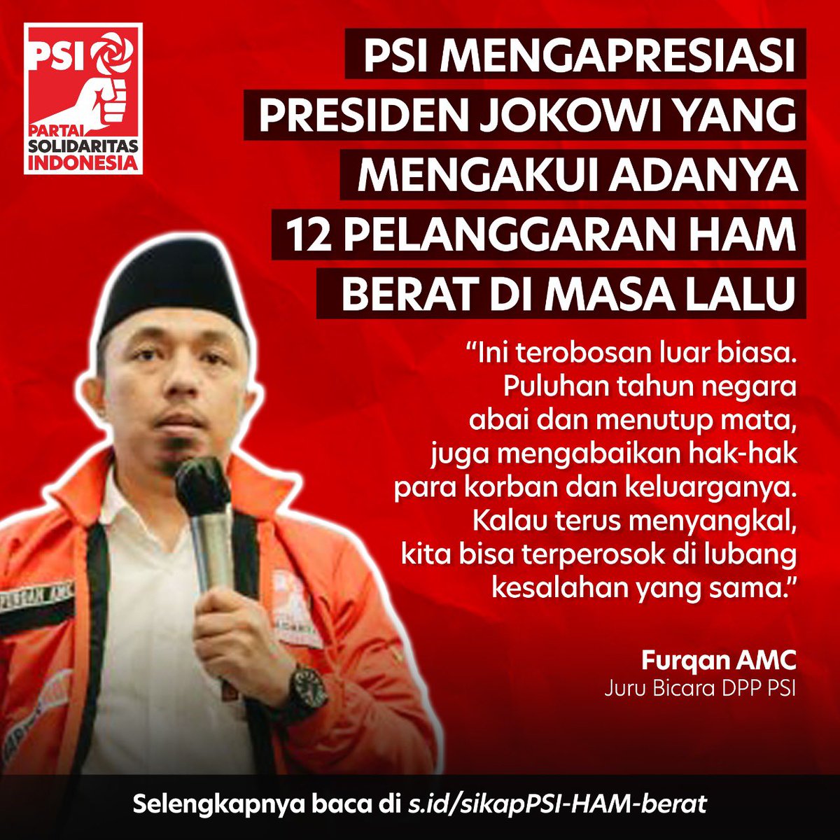 psi_id's tweet photo. PSI mengapresiasi Presiden Jokowi yang mengakui adanya 12 pelanggaran HAM berat di masa lalu

Selengkapnya baca di https://t.co/XvI8yz48Dx https://t.co/2QUEvCgXSM
