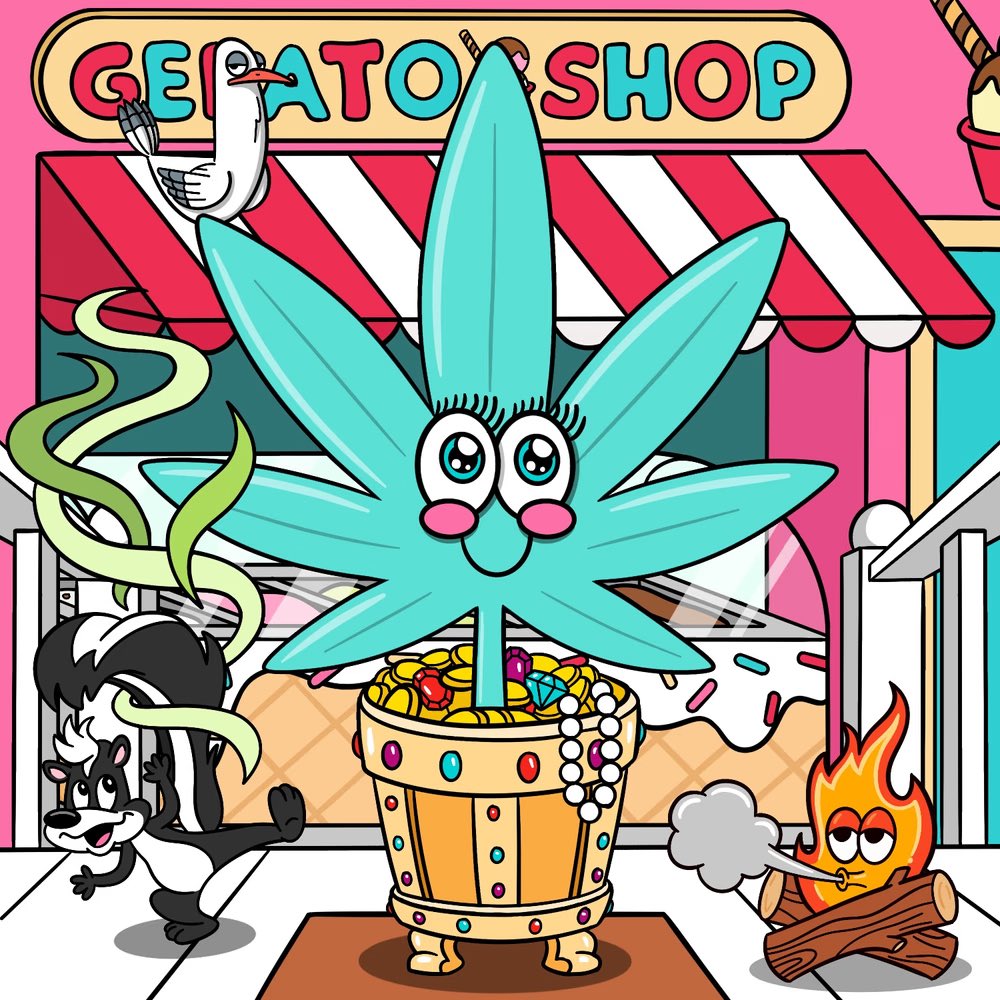 High there from FLWRS #1949, owned by <a href="/E_Millz_707/">E_Millz_707</a>! This pretty FLWRS is enjoying a warm fire outside of the gelato shop, when all of a sudden, a dancing skunk leaves a real prize behind her! 🍪🔥🍨🦨