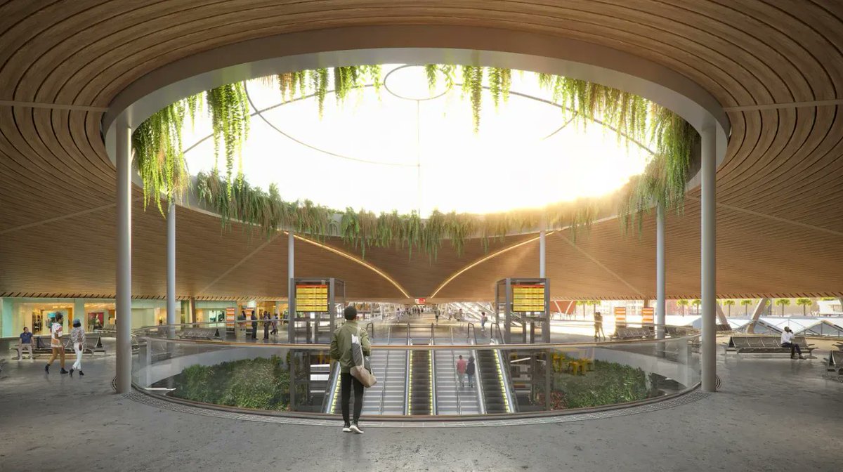 TheB1M's tweet photo. Nairobi's Central Station is set for an upgrade. Designed by Atkins, the new terminal will feature shell-like roof structures fanning out from either side of its platforms - https://t.co/qlIrjtmG8H #architecture #construction #infrastructure https://t.co/3oFVQkeolC