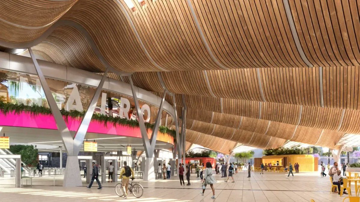 TheB1M's tweet photo. Nairobi's Central Station is set for an upgrade. Designed by Atkins, the new terminal will feature shell-like roof structures fanning out from either side of its platforms - https://t.co/qlIrjtmG8H #architecture #construction #infrastructure https://t.co/3oFVQkeolC