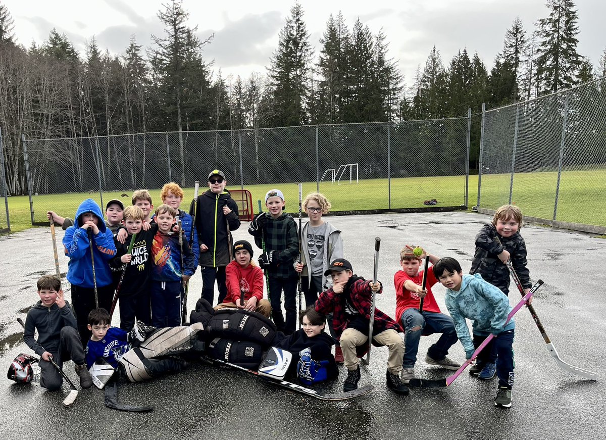 Not sure who was happier about the return of road hockey today at school … our students or <a href="/jgburt/">Jamie Burt</a> #DropThePuck @sd47_board