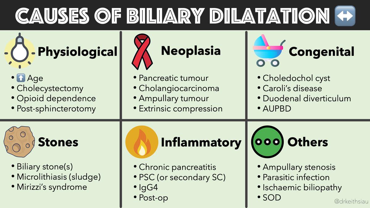 BrownJHM's tweet photo. Causes of biliary dilatation @drkeithsiau #MedEd https://t.co/moZOdchbgm