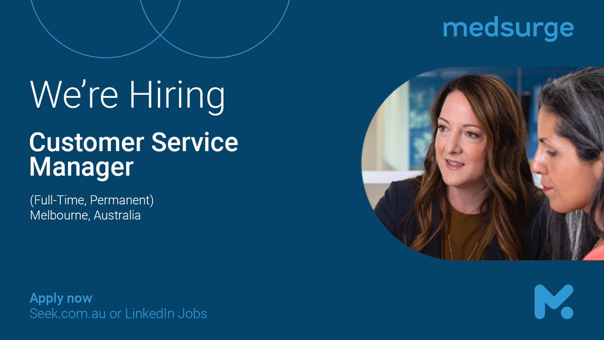 MedsurgeHC's tweet photo. We are looking for an experienced #customerservicemanager to provide exceptional customer service and promote this throughout the Medsurge organisation. Apply at https://t.co/EQJB8NeP1J or LinkedIn Jobs. #customerservice #customerservicejob #job #opportunity #applynow #Australia https://t.co/JYCzAmvDwS