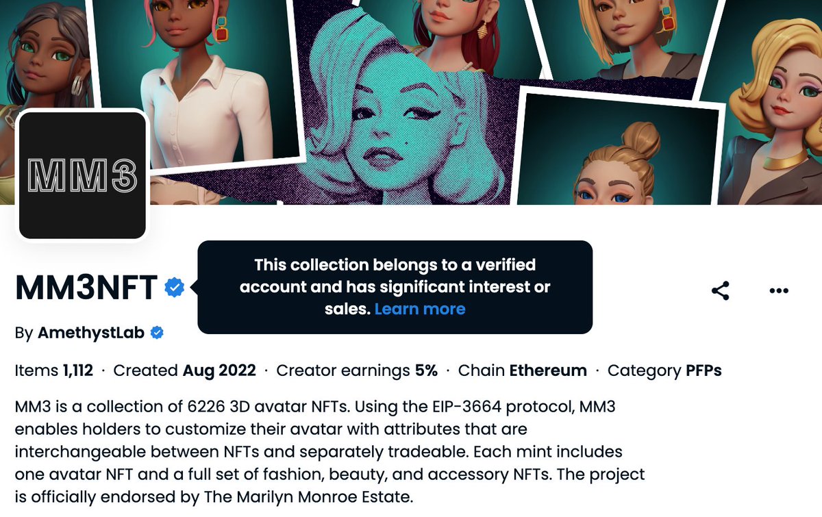 MM3NFT is now verified on <a href="/OpenSea/">OpenSea</a>💋

Thanks for the fast approval!

👉Check here:opensea.io/collection/mm3…

#MM3NFT #OpenSea #Verified #NFT