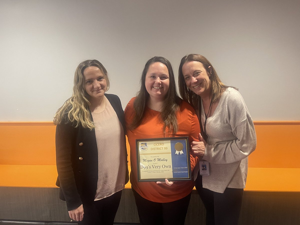 Congratulations to Megan O'Malley! She was recognized tonight at the board meeting as D99's Employee of the Month! I am so happy that she is part of our leadership team! <a href="/D99Cicero/">Cicero District 99</a> <a href="/AldoCalderin/">Dr. Aldo Calderin</a>