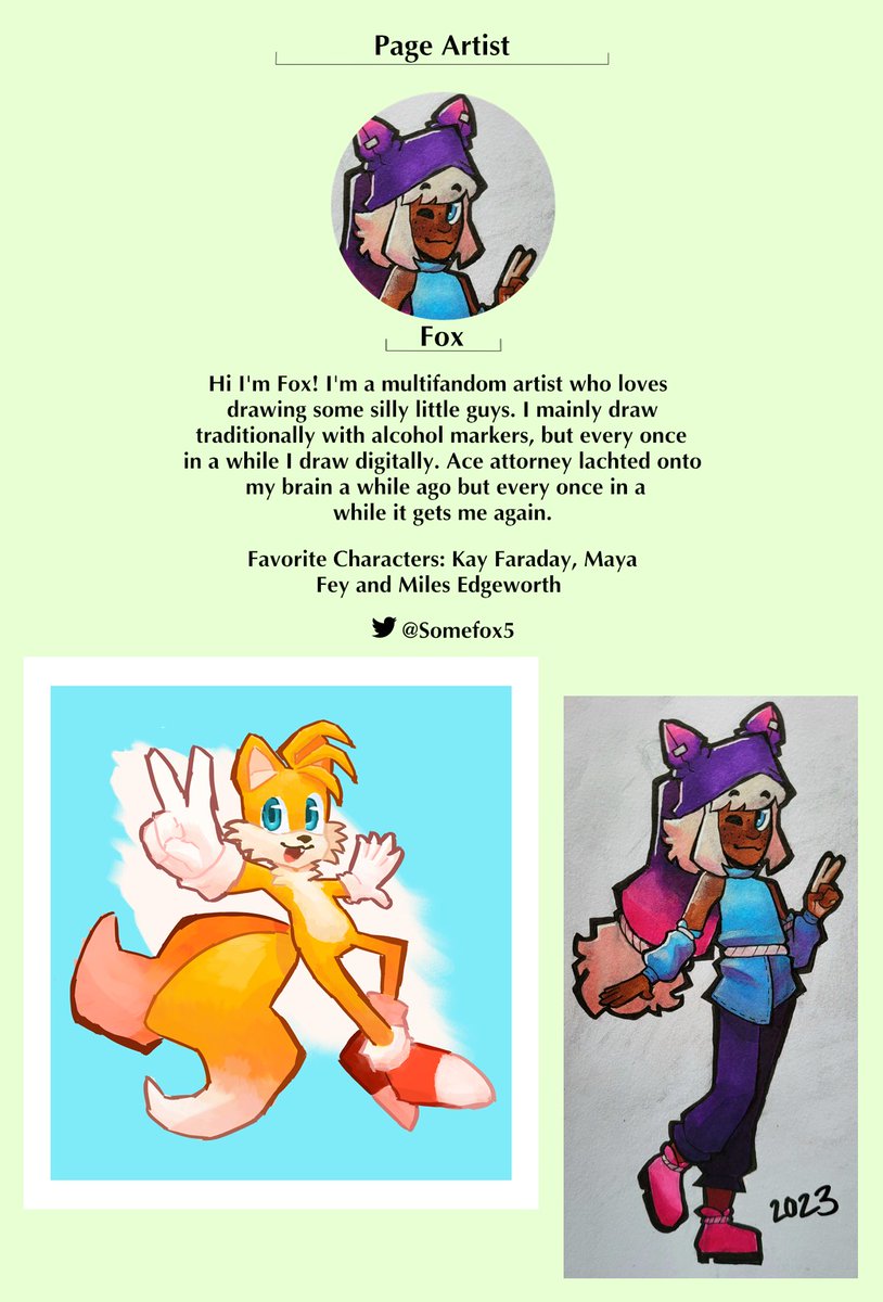 CONTRIBUTOR SPOTLIGHT 

<a href="/Somefox5/">some fox 💫 comms open!</a> 

We're very happy to have Fox as page artist for the zine!