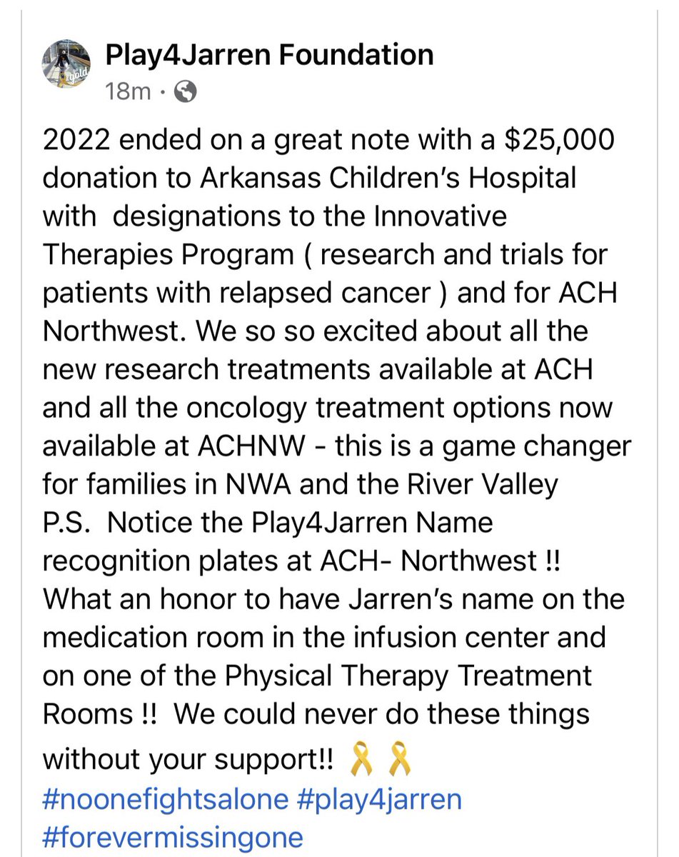 KCharlton4's tweet photo. An amazing Foundation to carry on the Legacy of a remarkable young man.  #noonefightsalone @play4Jarren https://t.co/oiC47cUs0c