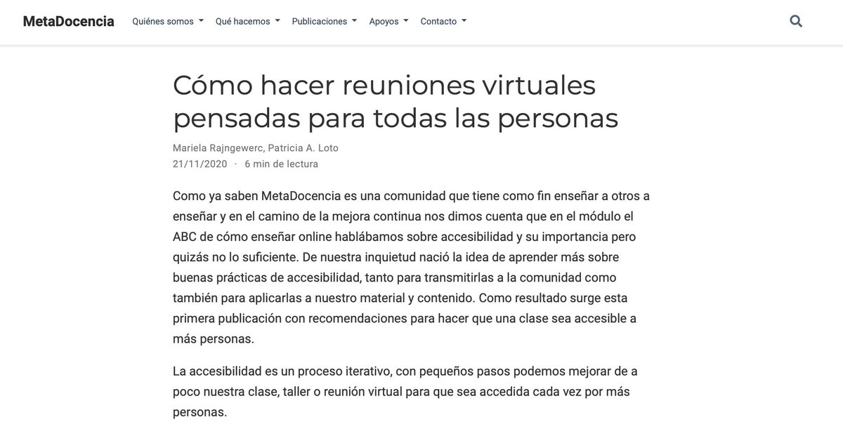 metadocencia's tweet photo. #BlogMD
🙋♀️🙋♂️ La #Accesibilidad es un proceso iterativo, con pequeños pasos podemos mejorar nuestra clase para que sea accesible a cada vez más personas.
🙌 En esta nota @patriloto y @mariela_rajng compartieron consejos para seguir aprendiendo: https://t.co/9DiqiPMnLj https://t.co/aSE8wK0BhA