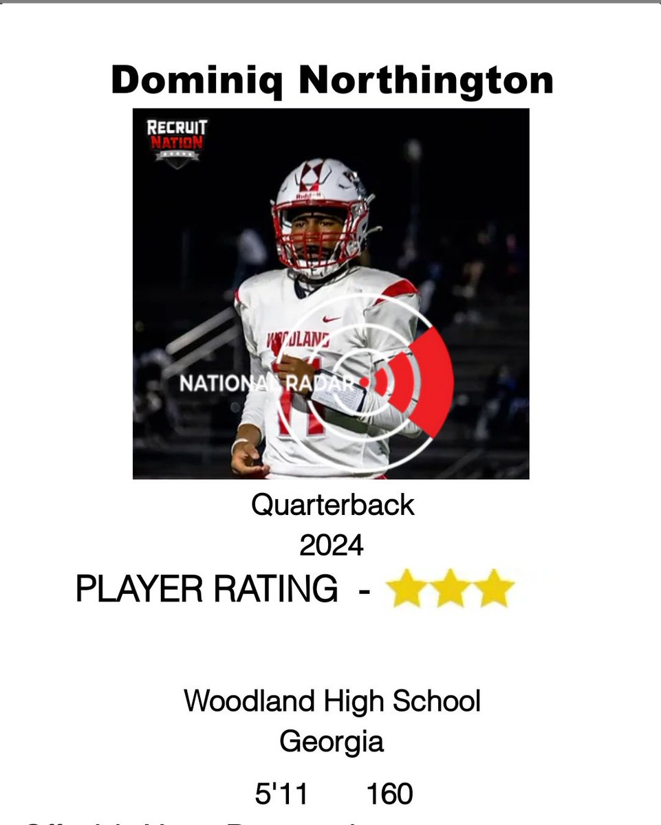 Officially been deemed a 3⭐️ by <a href="/nationalradar/">NationalRadar</a> many blessings falling my way and hopefully many more will come! <a href="/Rivals/">Rivals</a> <a href="/247Sports/">247Sports</a> <a href="/OregonState/">Oregon State University</a> <a href="/coachWillieHorn/">Coach Willie Horn</a> <a href="/GatorsFB/">Florida Gators Football</a> <a href="/OhioStateFB/">Ohio State Football</a> <a href="/GeorgiaStateFB/">GSU Football</a> <a href="/RecruitGeorgia/">Recruit Georgia</a> <a href="/WoodlandFBRec/">Woodland (Stockbridge) Wolfpack Football</a> <a href="/HDHSports/">Henry Herald Sports</a>