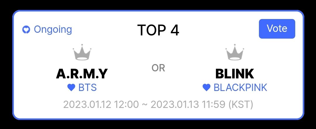 01Btsxarmy1's tweet photo. [🗳] HMA 2022 - WhosFandom Awards Top 4 is open! Always observe the gap before voting. Don't use all your credits/tickets.

✅️ No voting limit
✅️ Vote with HMA voting tickets only

End: Jan. 13, 11:59AM KST
🗳: https://t.co/uFT009G1ej
❓️: https://t.co/kHtHRVt1dZ https://t.co/vCZJtxHkYI