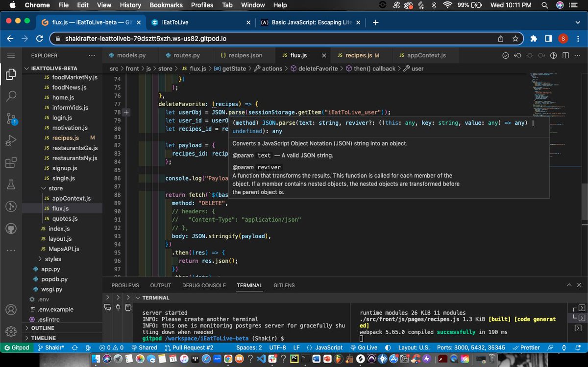 ShakirTamar's tweet photo. Day 8 of #100DaysOfCode (Rd 1/3)
Added a Delete function to flux.js file and worked on the Front-end of my project to make favorites accessible to the user 
#SoftwareDeveloper #LearnToCode #Learningeveryday #KeepGoing #TheMarathonContinues https://t.co/SRlqwZPy9I