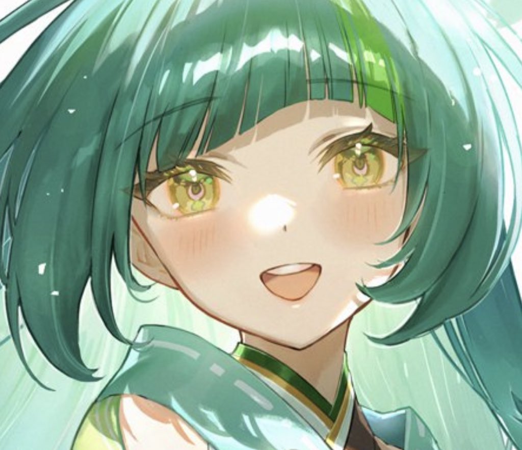 1girl solo green hair smile bangs portrait looking at viewer  illustration images