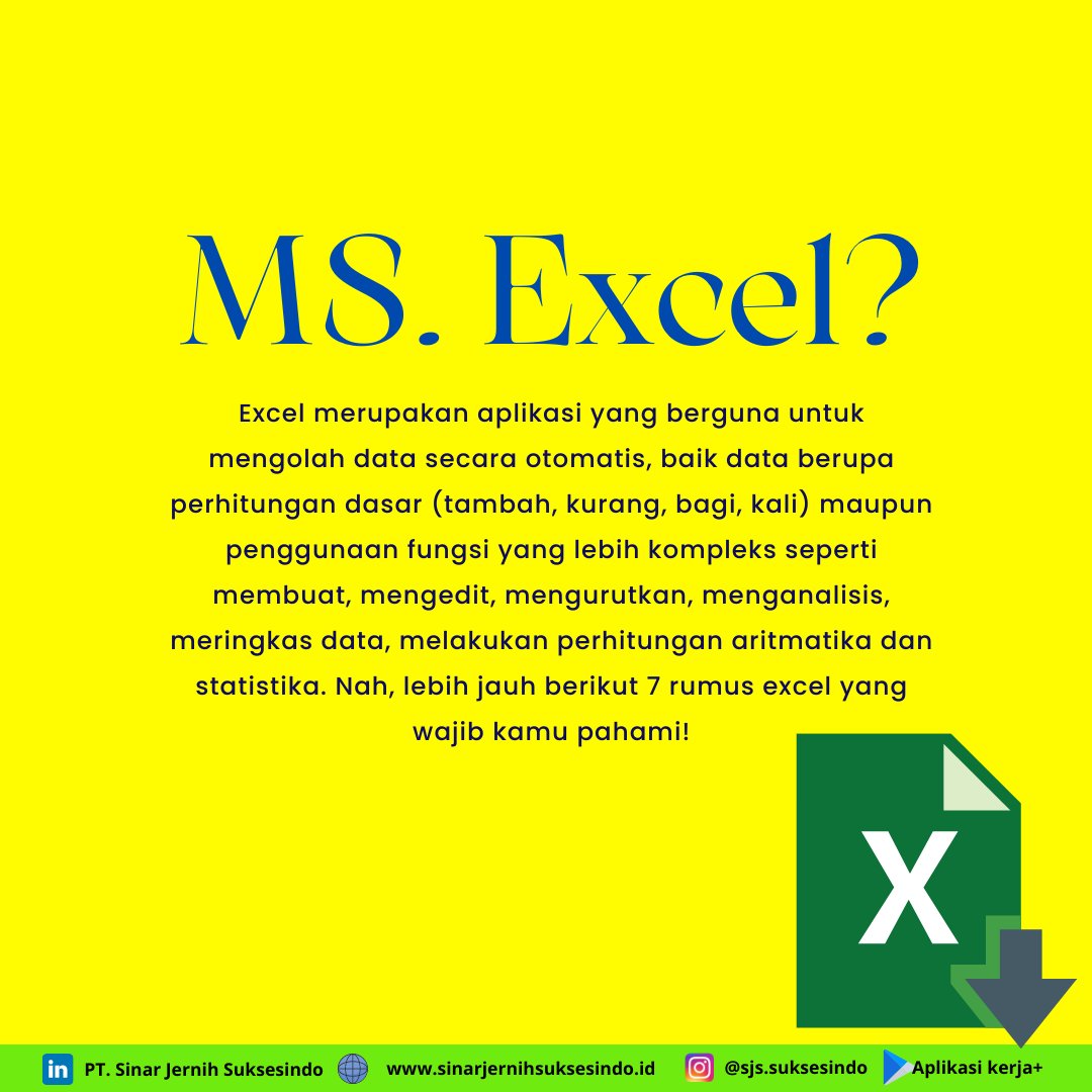 pt_sjs's tweet photo. Siapa nih yang masih kesulitan mengoperasikan rumus Ms. Excel? Nah biar ga bingung, berikut beberapa rumus Excel yang seharusnya kamu kuasai!

#SinarJernihSuksesindo #kerjaplus #karyawanlife #tipskerja #perusahaan #karyawanlife #skillexcel #tipsexcel #microsoftexcel #lokerSJS https://t.co/VWnQjGWRbs