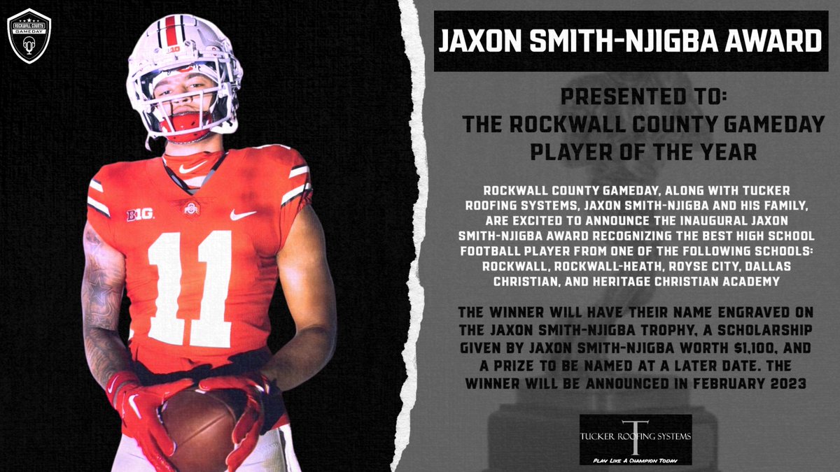 ROCOgameday's tweet photo. Congrats to Rockwall County Gameday Player of the Year Finalists @lakebennett5, @BrittanSnider, @sammitchum1, @SpeedyNettles &amp; Will Constable. The winner will receive the inaugural Jaxon Smith-Njigba award. @jaxon_smith1 @CoachBrooks22 @The_Coach_Mac @RC_Bulldogs @jami_smith0299 https://t.co/8f83ajOpsK
