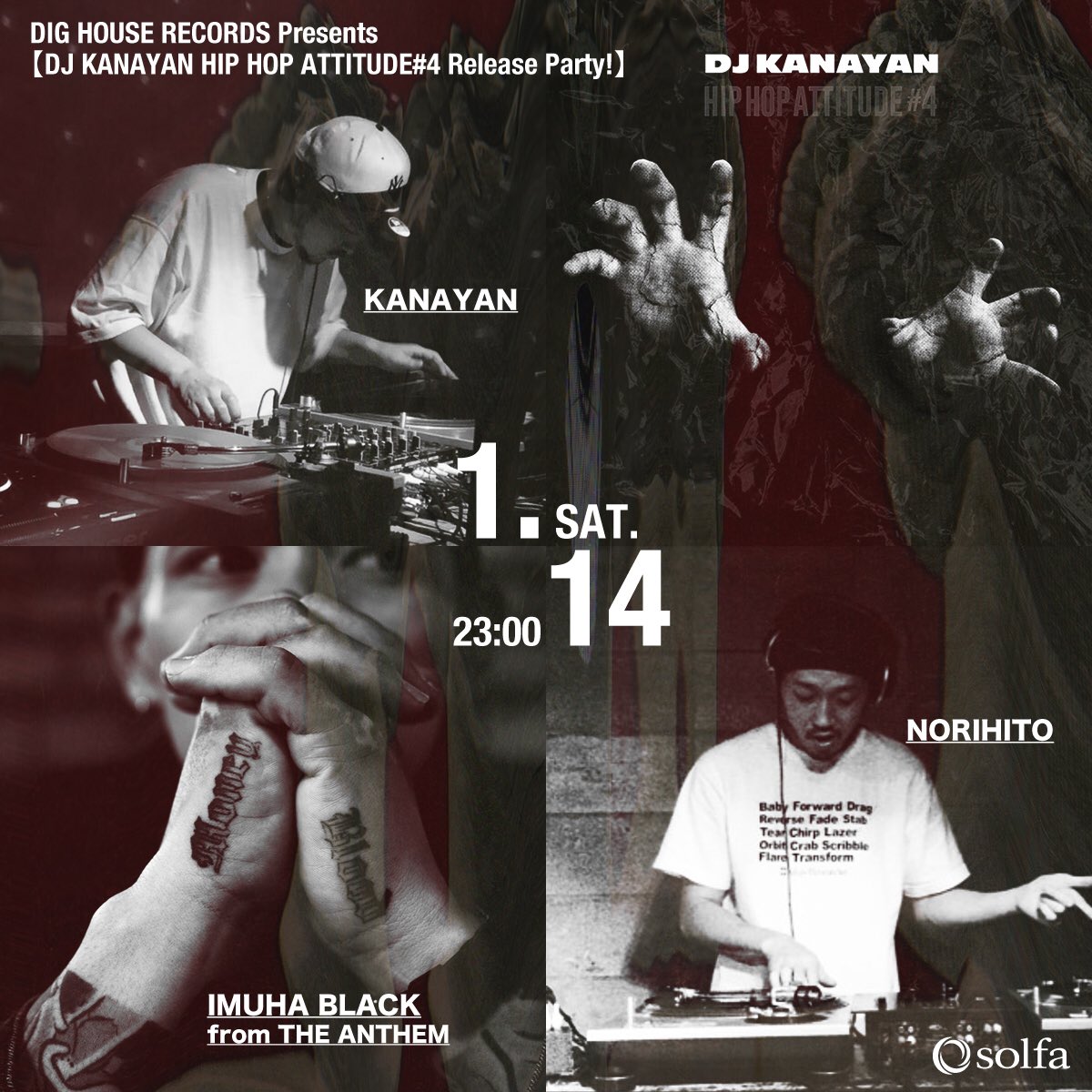 solfanakameguro's tweet photo. 🔥今週土曜日開催🔥
DIG HOUSE RECORDS Presents 
DJ KANAYAN HIP HOP ATTITUDE#4 Release Party

OPEN 23:00
ENTRANCE 2000YEN

-LIVE-
@THEANTHEM11 
TYEGA

-BEAT-
@ROB67421760 
12SHEEP

-DJ-
@DJ_NORIHITO 
SAP
@Goofy_bap1994 
@kanayan06 

-Lounge-
@panzo_peefine 
@KAYO_UzAwA 
KUMIKO
… https://t.co/Ons7dYbgOr