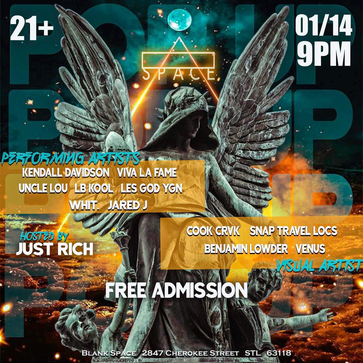 UncleLou314's tweet photo. Pull up and vibe out wit me this Saturday @ BlankSpace!! First Popup show of the year so I gotta do SOMETHING for the first time! It’s fo da free pop out let’s go!!!! https://t.co/aIo09oFXnT