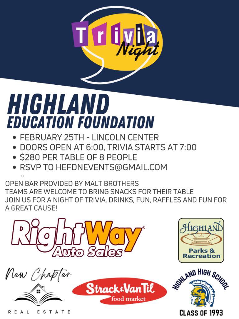 📌  Save The Date!!  We are getting ready for " Trivia Night.” Grab 8 of your friends, family members or coworkers and Create your team name! A table is just $280 dollars.. that's $35 dollars a person to play! It's going to be a great time and we don't want anyone to miss out!