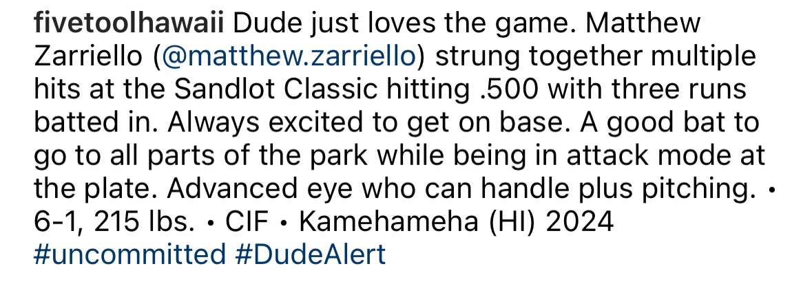 MatthewZariello's tweet photo. Thank you @FiveToolHI @FiveTool for the write up and video. What an amazing event. I look forward to it every year. @ClassicHawaii https://t.co/s4Lh24ZT4S