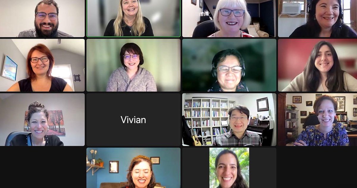 WFMTinfo's tweet photo. Look at this cheery group of awesome music therapists who share their wisdom, insight, and resourcefulness at all hours of day and night in our global meetings! 🤗 https://t.co/3NG0u9IQhw