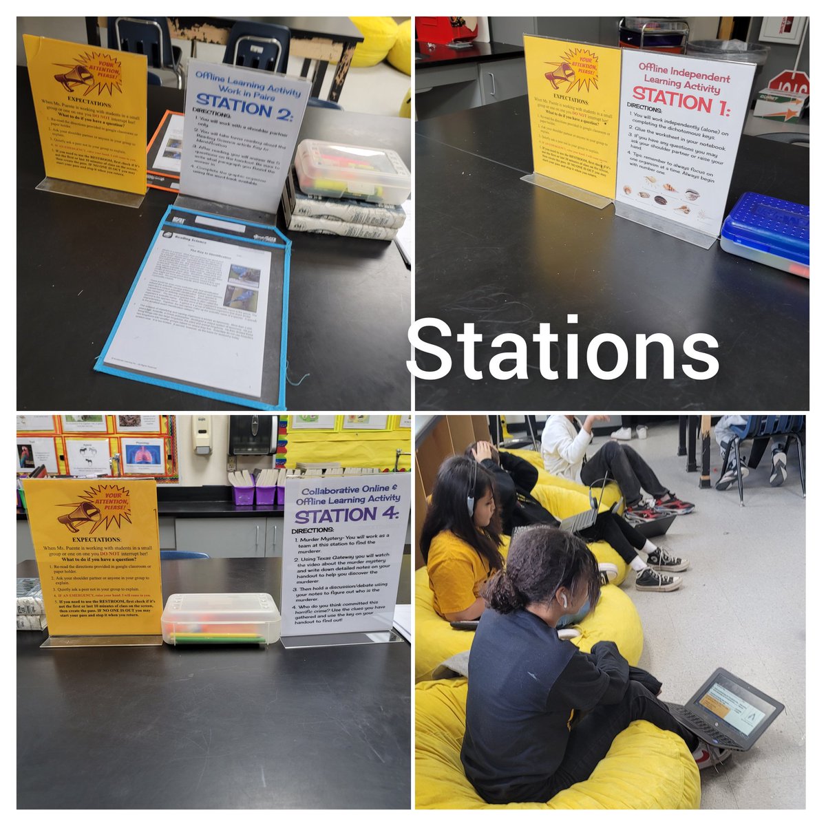 Stations are a fun way to engage students in learning how to collaborate and problem solve. @TheParkMS #blendedlearning #personalizedlearning #stationrotation