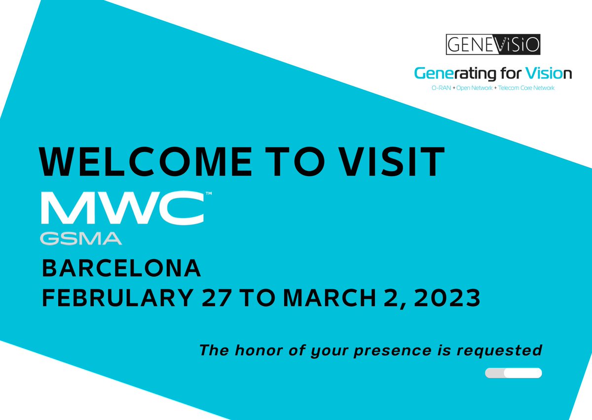 GENEViSiO1's tweet photo. Meet #GENEViSiO at @MWCHub!
GENEViSiO and partners will demo the efficient 5G Open RAN solutions, including #Smallcell, #DU, and #UPF accelerator. WELCOME TO VISIT๐ https://t.co/Dt5ivo6e8A
#MWC23 #GeneratingforVision #5G #5GORAN #OpenRAN #telecom #PrivateNetworks #DUaccelerator https://t.co/XRFl3yAFBa