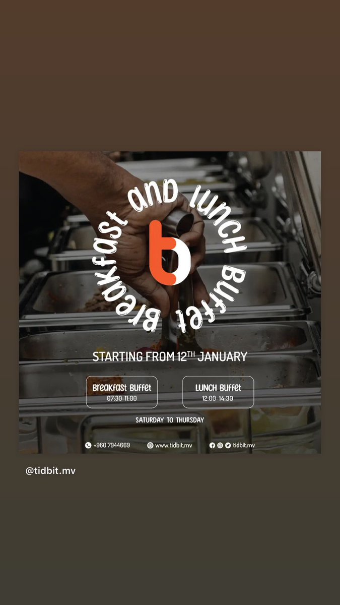 tidbitmv's tweet photo. Come and try our breakfast buffet 🍲 
Available from 7:30am - 11:00am
Mvr 100/-

Tidbit dessert cafe and bistro
Infront of city bakery, Maaveyo magu https://t.co/bBqMQGOii2