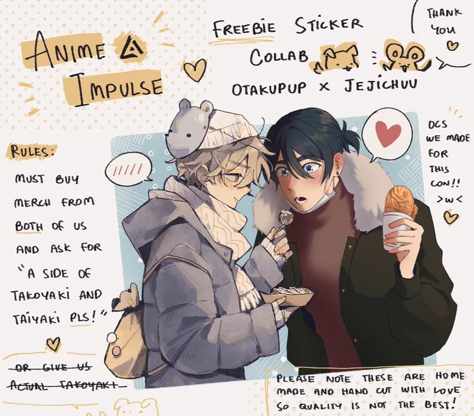 Me and @jejichuu will be at table 1303 at anime impulse this weekend!! We gonna have this freebie sticker to anyone who supports both of us!! ^^ SEE YOU GUYS THERE 🥳🥳🥳 