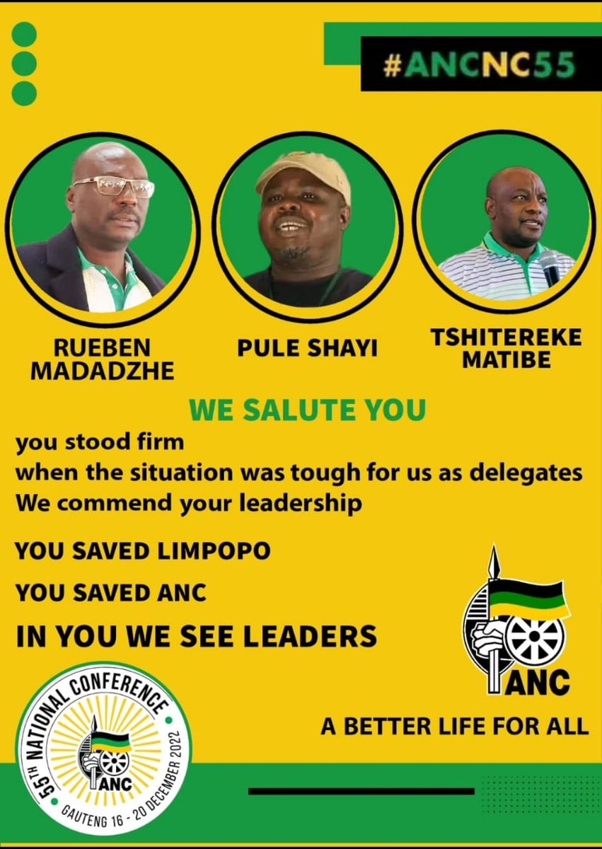 SimphiweTwala15's tweet image. MORNING TALK WITH: @SimphiweTwala15 @ANCLimpopo @ANCLimpopoPS @MYANC @CyrilRamaphosa 

Meet 3 three gentlemen who stood firm during hyenas like Mathabatha n Florence Radzilani at #ANCNationalConference. Show immensely support @PresidencyZA we must salute these comrades✊️.