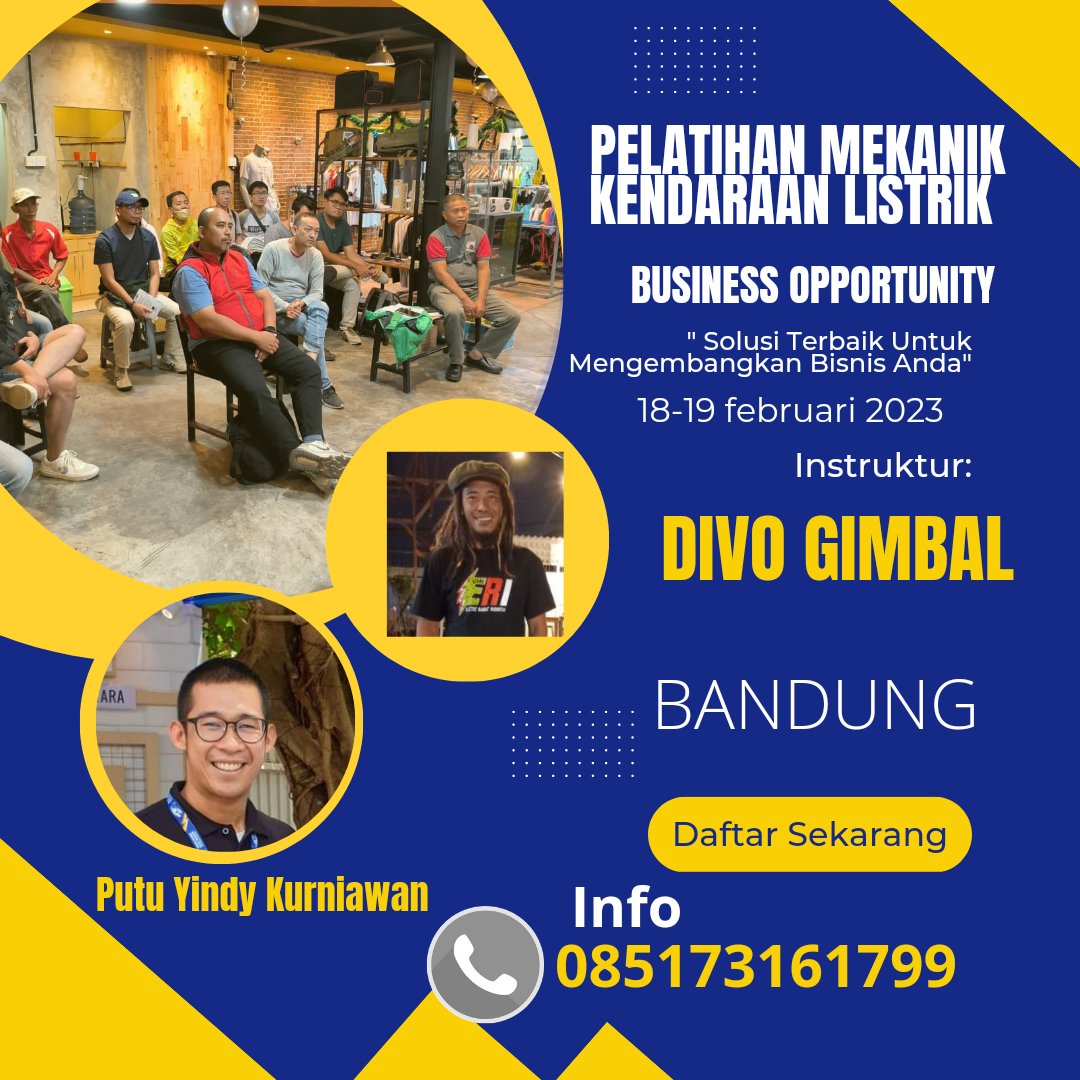 Bagi yg mau aja
Peningkatan peluang bisnis kendaraan listrik dari mulai konversi kendaraan hingga kemampuan diri dalam bisnis
CC <a href="/mazNOT/">maz nonot</a>