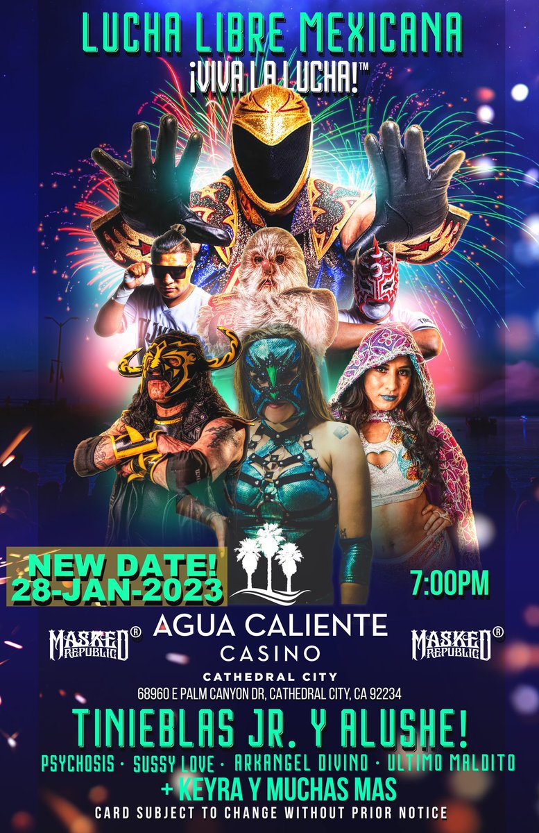 SOCAL! Do to the national weather advisories our Viva La Lucha event this Saturday at @AguaCalienteCC has been postponed 2 weeks to 1/28. Tickets will be honored.