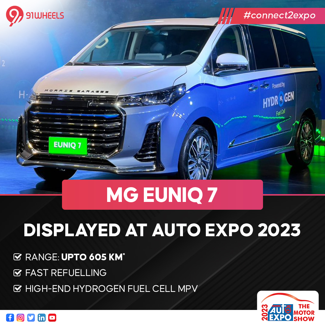 .@MGMotorIn has revealed its brand's new hydrogen fuel cell technology - Euniq 7 MPV at #AutoExpo2023 today!
 #AutoExpo2023 #connect2expo #autoexponews #hydrogenfuelcell #91wheels #Euniq7