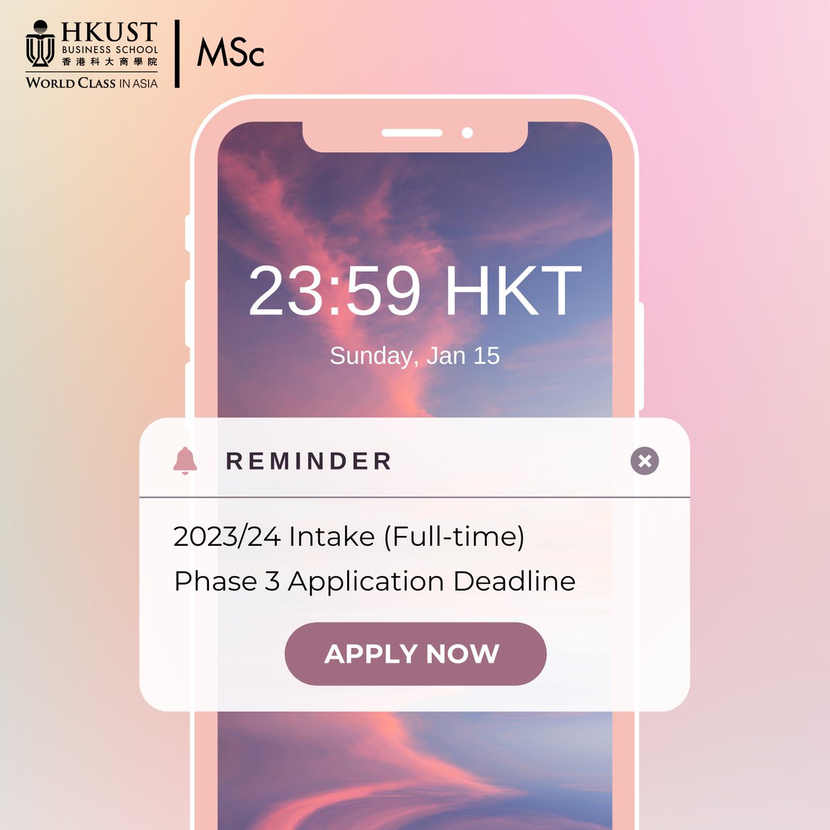 hkustmsc's tweet image. Phase 3 Full-time Application Deadline is approaching! Join our #HKUSTBusinessSchool #MScPrograms to explore what big changes you could make with the help of our first-class business education and kick-start your dreams!

 APPLY NOW: bit.ly/3rKp0Pf