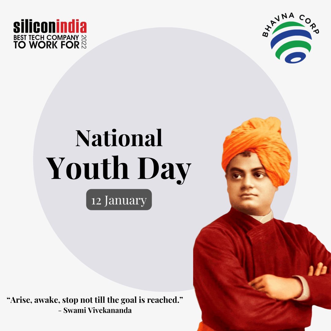 BhavnaCorp's tweet photo. The future of a nation depends upon the youth of the country. Best wishes on National Youth Day to the young brains and minds of our nation. 

#NationalYouthDay #YouthDay #Youth #swamivivekananda #hardwork #success #motivation #India #LifeatBhavna #BhavnaCorp. https://t.co/v8H4cxNjRr