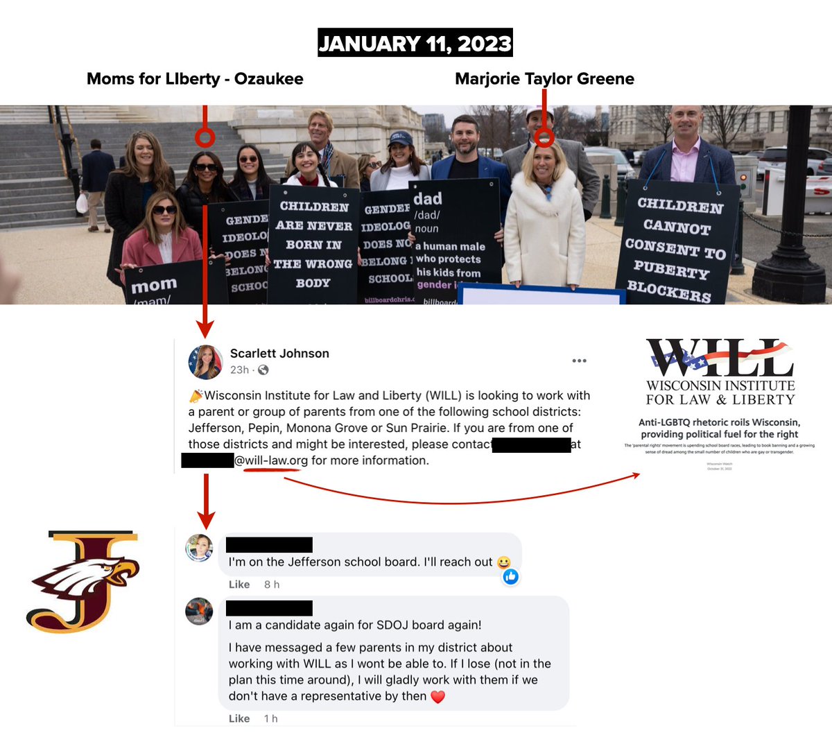 January is turning out to be a busy month for right wing anti-LGBTQ, anti-public school GOP operatives from #Wisconsin.
In DC with 'Empty G', and posting about connecting WILL with school districts. 
A school board member and candidate in #JeffersonWI volunteered!
#Mequon