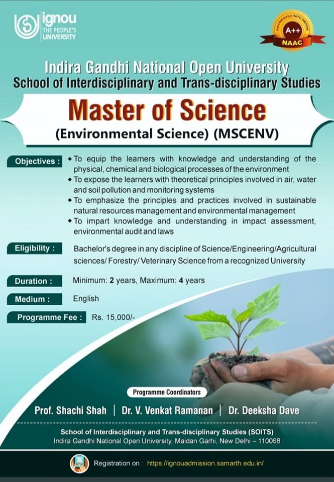<a href="/maevsignou/">MA (Environmental Studies) IGNOU</a> 
📢 Good News for students from IGNOU!  The January 2023 Fresh-Admission Cycle has commenced. The last date of Fresh Admissions for the January 2023 Session is  31st January 2023. 
✅ Link to apply for ODL programs 
➡️ignouadmission.samarth.edu.in