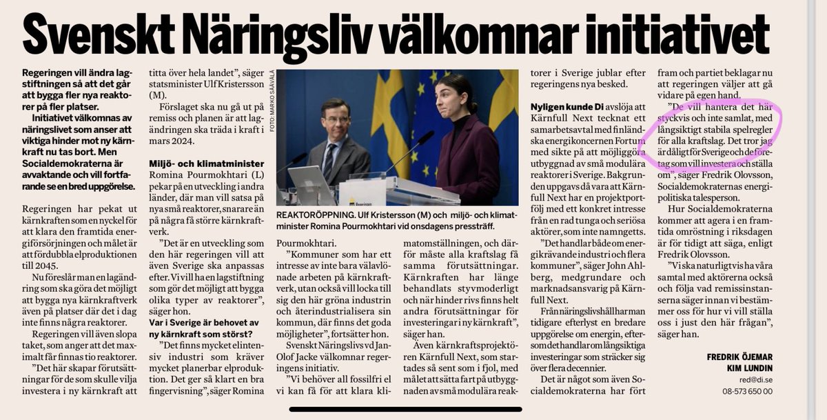 MBreimer's tweet image. Efter att ha kissat på kärnkraften i decennier så är s besvikna på att regering går fram själv med nya spelregler. De kallar det att ”gå fram styckvis”. Men deras eget samlade grepp tidigare var ju att bekämpa kärnkraften med alla medel. Har man trovärdighet då?