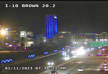 txdotelp's tweet photo. @TxDOT bridge and railroad arches downtown are also blue tonight to raise awareness on human trafficking. Here’s a view from our camera system.📸👇🏼 https://t.co/9dznJMZB8T