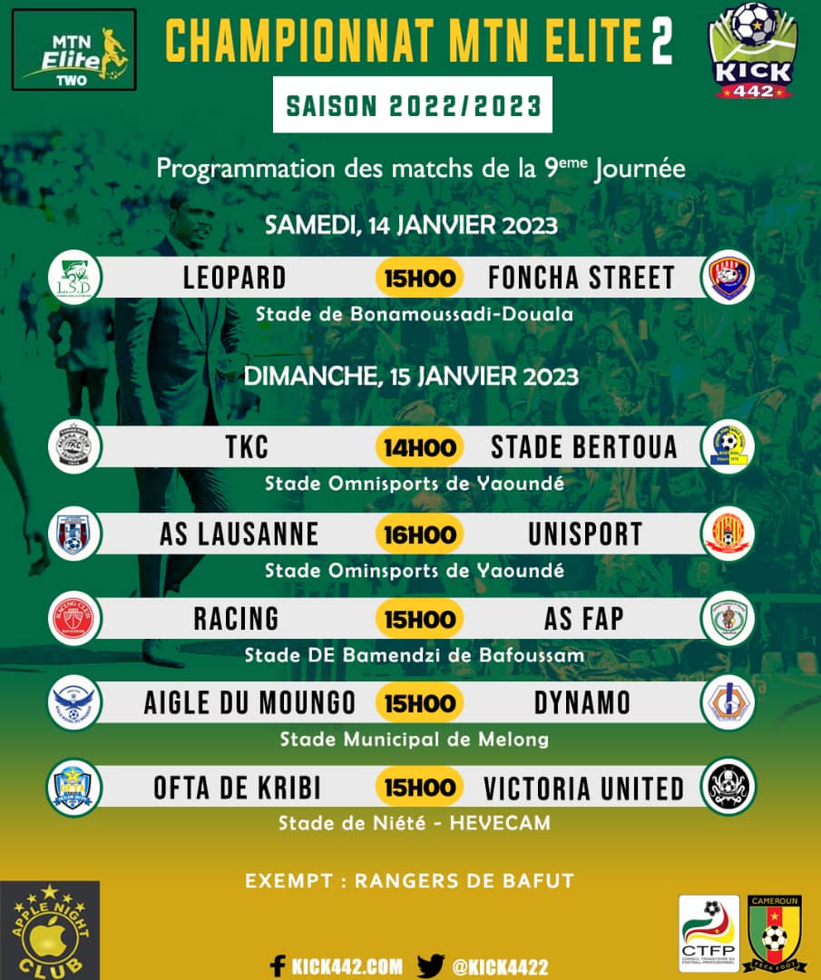 RACING_TPO's tweet photo. #MTNEliteTwo2022_2023 ⚽🇨🇲
Programmation de la 9 ème journée
🔜🏟️ #RACFAP https://t.co/FRln5WzlQM