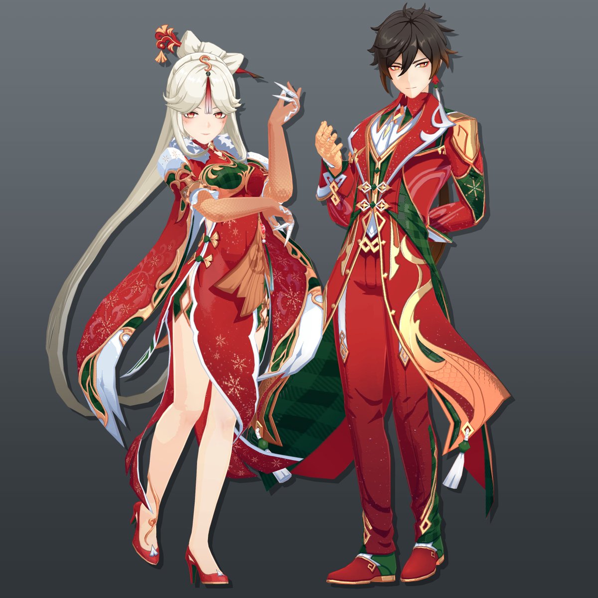 ChiRuffin's tweet photo. Xmas Zhongli and Ningguang Commission https://t.co/0d7pSq11nz