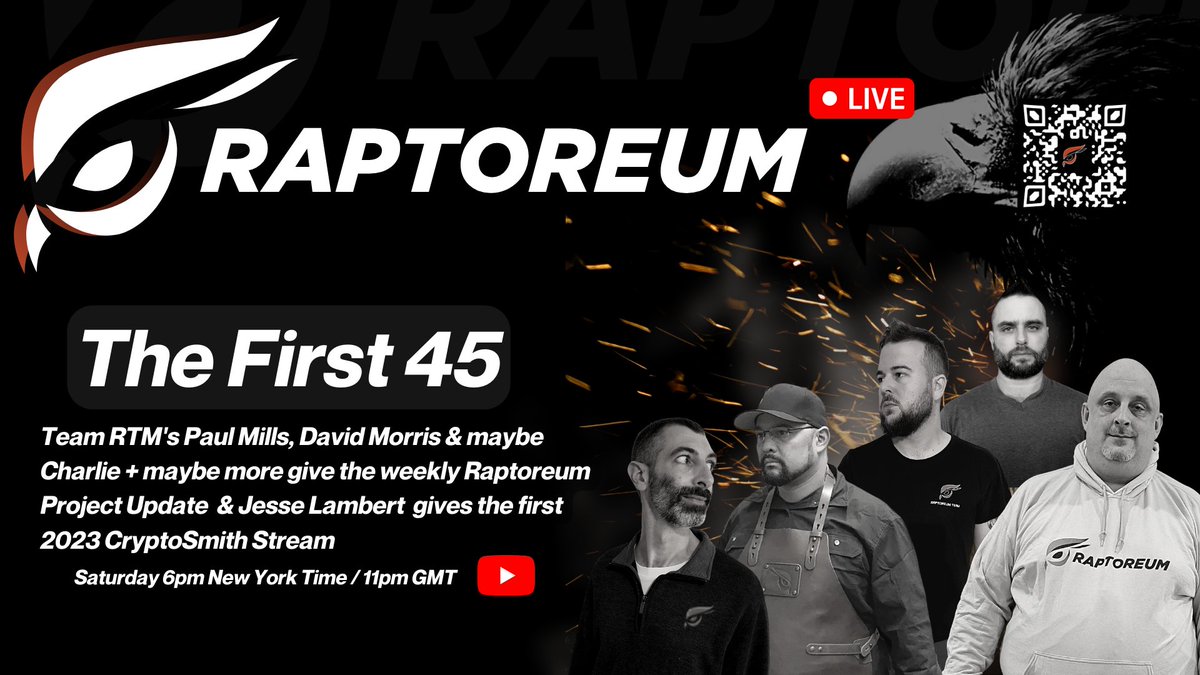 RtmGerman's tweet image. 📡Verpasst nicht den #Raptoreum / #CryptoSmith Stream am Samstag Titel : 
THE FIRST 45

🔸#TeamRTM gibt ein Wöchentliches Update👀

🔸Jesse wird an der $RTM #MMORPG #Bitknives Klinge arbeiten + vielleicht gibt's noch mehr?

Local Time + Live Link:
🟩youtube.com/live/FNG0vzD1y…🦅
