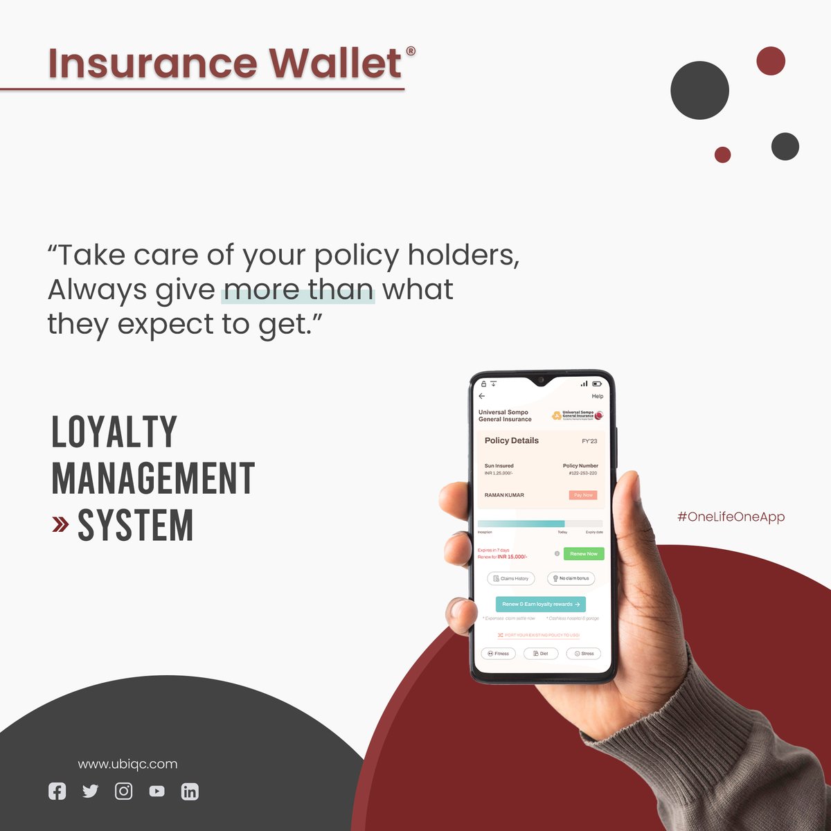 Ubiqc1's tweet photo. A good customer is a win-win strategy. Ubiqc : #InsuranceWallet helps you to keep engaging your existing policyholders.
Existing policies keep your bottom line intact.
#OneLifeOneApp #customer #retention #loyal #Ubiqc #insurance #insuranceagent #insurancepolicy #claims https://t.co/xdpLf5VntP